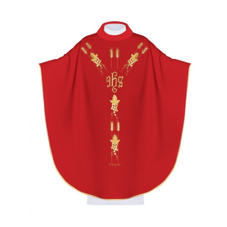 Chasuble brodée avec le symbole du raisin IHS - rouge (H13)