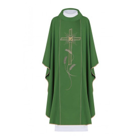 Croix de chasuble brodée avec le symbole IHS - vert (H14)