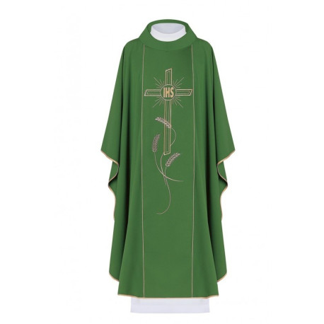 Croix de chasuble brodée avec le symbole IHS - vert (H14)