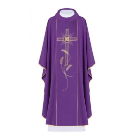 Croix de chasuble brodée avec le symbole IHS - violet (H14)
