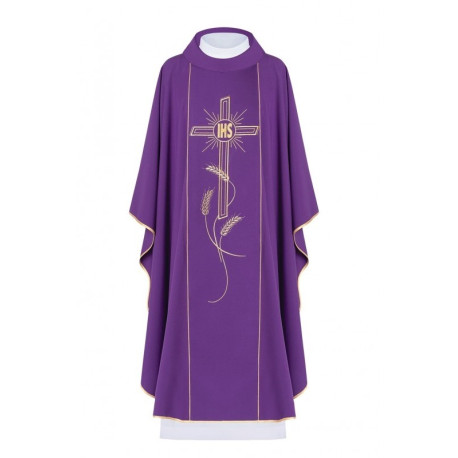 Croix de chasuble brodée avec le symbole IHS - violet (H14)