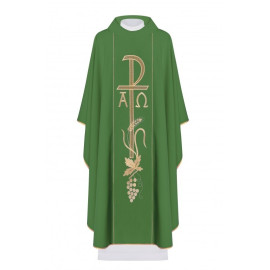 Chasuble brodée Alpha et Omega - vert (H15)
