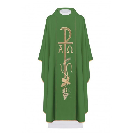 Chasuble brodée Alpha et Omega - vert (H15)