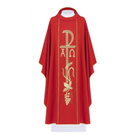 Chasuble brodée Alpha et Omega - rouge (H15)