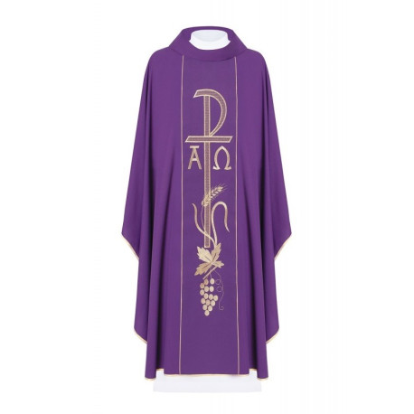 Chasuble brodée Alpha et Omega - violet (H15)