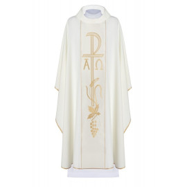 Chasuble brodée Alpha et Omega - écru (H15)