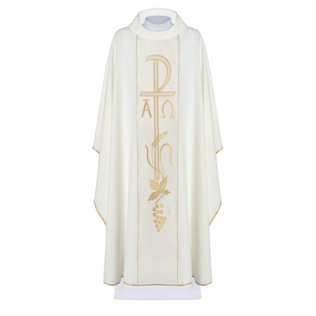 Chasuble brodée Alpha et Omega - écru (H15)
