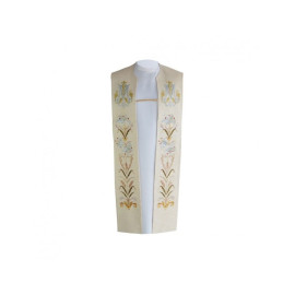 Étole mariale brodée - emblème marial + fleurs