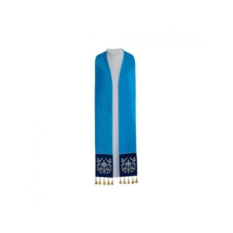 Étole de prêtre avec tangs, bandes de velours (bleu)