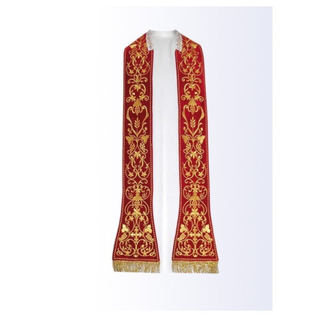 Étole romaine brodée - matière velours - couleurs liturgiques