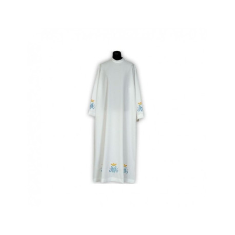 Aube du clergé Broderie mariale, col montant