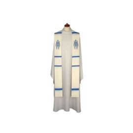 Étole mariale brodée - blanc et bleu (9)