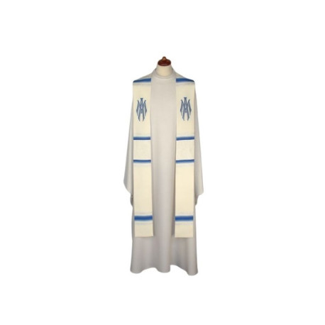 Étole mariale brodée - blanc et bleu (9)