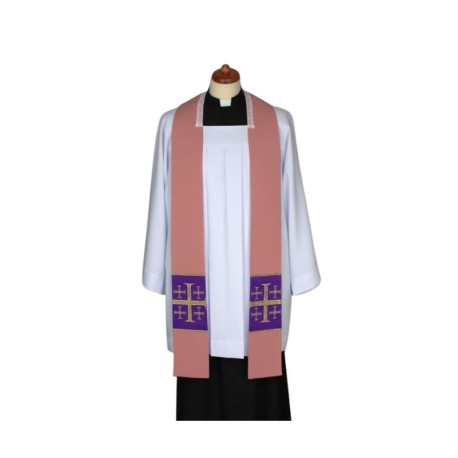 Étole de sermon rose, courte, croix cousues (2)
