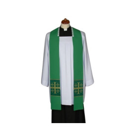 Étole de sermon verte, courte, croix cousues (5)