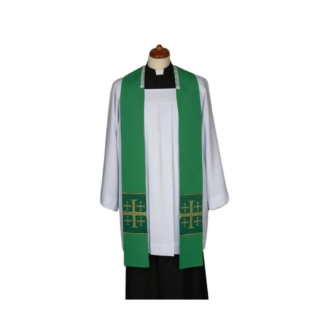 Étole de sermon verte, courte, croix cousues (5)