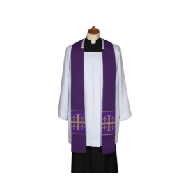 Étole de sermon violet, courte, brodée au point de croix (6)
