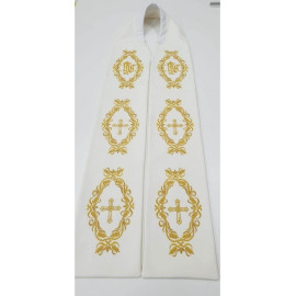 Étole de prêtre brodée écrue - IHS, Croix (2)