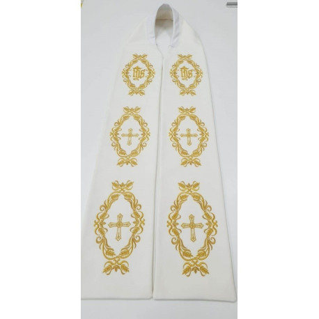 Étole de prêtre brodée écrue - IHS, Croix (2)