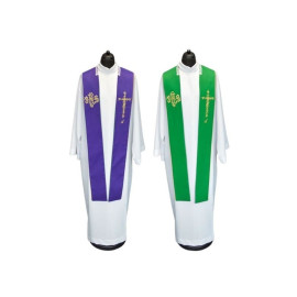 Étole de prêtre IHS double face, violette et verte