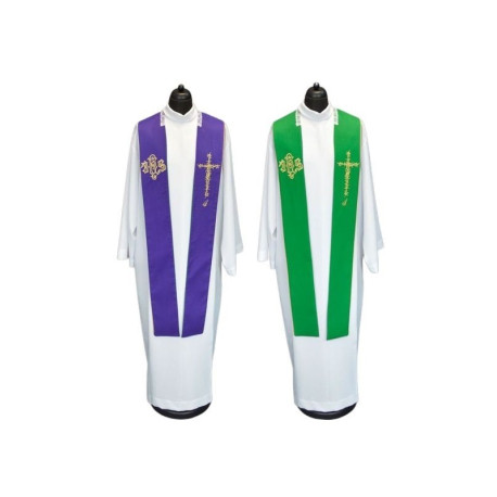 Étole de prêtre IHS double face, violette et verte