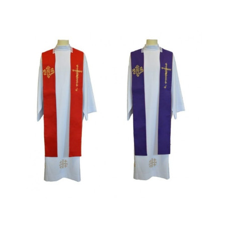 Étole de prêtre double face rouge et violette IHS