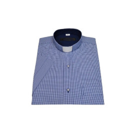 Chemise d'ecclésiastique slim - grille bleu marine