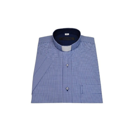 Chemise d'ecclésiastique slim - grille bleu marine
