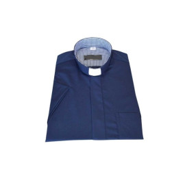 Chemise de prêtre - bleu marine avec petit quadrillage