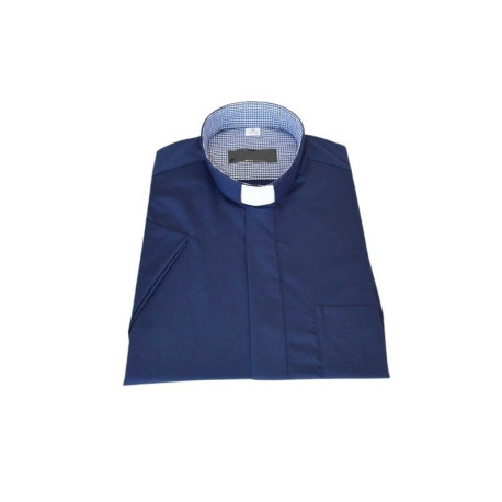 Chemise de prêtre - bleu marine avec petit quadrillage