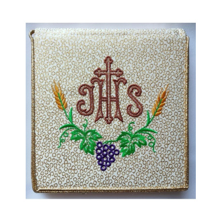 Broderie bourse de malade, écru IHS