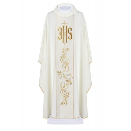 Chasuble brodée avec le symbole IHS - écru (H10)