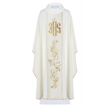 Chasuble brodée avec le symbole IHS - écru (H10)
