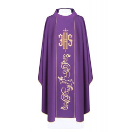 Chasuble brodée du symbole IHS - violet (H10)