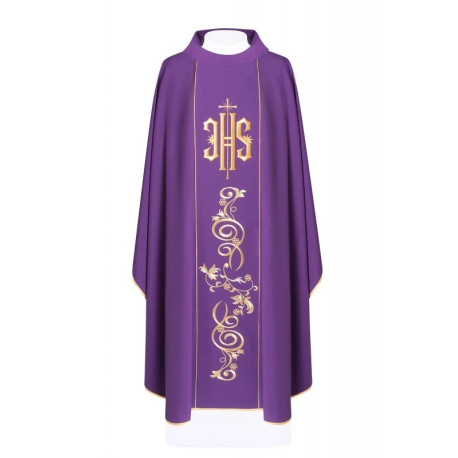 Chasuble brodée du symbole IHS - violet (H10)