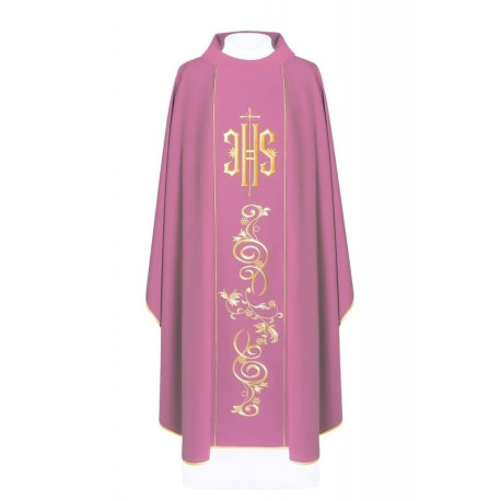 Chasuble brodée avec le symbole IHS - rose (H10)