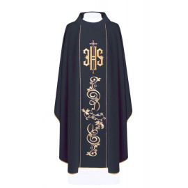 Chasuble brodée avec le symbole IHS - noir (H10)