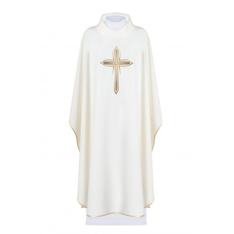 Chasuble brodée avec symbole de la croix - écru (H11)