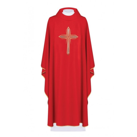 Chasuble brodée du symbole de la Croix - rouge (H11)
