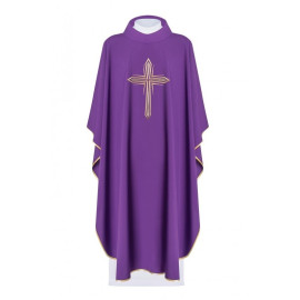 Chasuble brodée du symbole de la Croix - violet (H11)