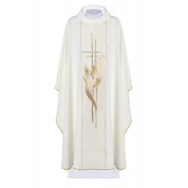 Chasuble brodée d'une croix et d'oreilles - écru (H18)