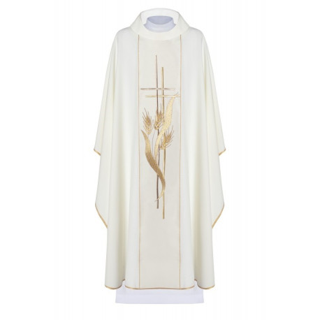 Chasuble brodée d'une croix et d'oreilles - écru (H18)