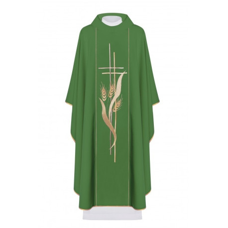 Chasuble brodée d'une croix et d'oreilles - vert (H19)