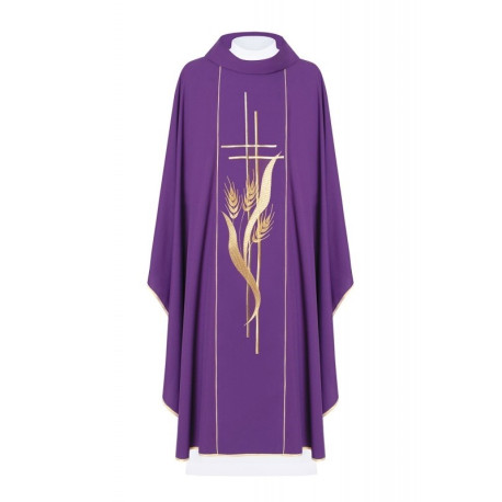 Chasuble brodée d'une croix et d'oreilles - violet (H20)