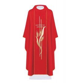 Chasuble brodée d'une croix et d'oreilles - rouge (H21)