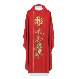 Chasuble brodée d'IHS, d'épis, de raisins - rouge (H22)