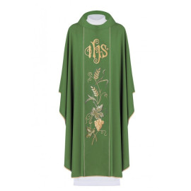 Chasuble brodée avec IHS, oreilles, raisins - vert (H23)