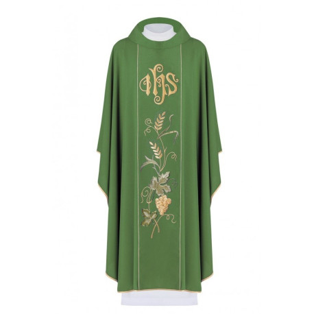 Chasuble brodée avec IHS, oreilles, raisins - vert (H23)