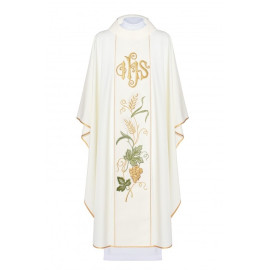 Chasuble brodée IHS, oreilles, raisins - écru (H24)