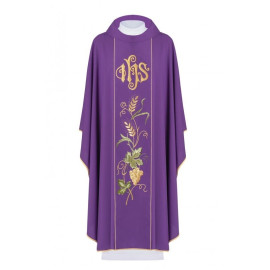 Chasuble brodée d'IHS, d'épis, de raisins - violet (H25)